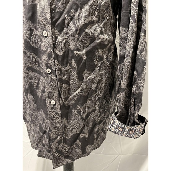 Robert Graham Shirt Mens 1XLT Black Gray Paisley Casual Long Sleeve Button Cuffs - Picture 5 of 16